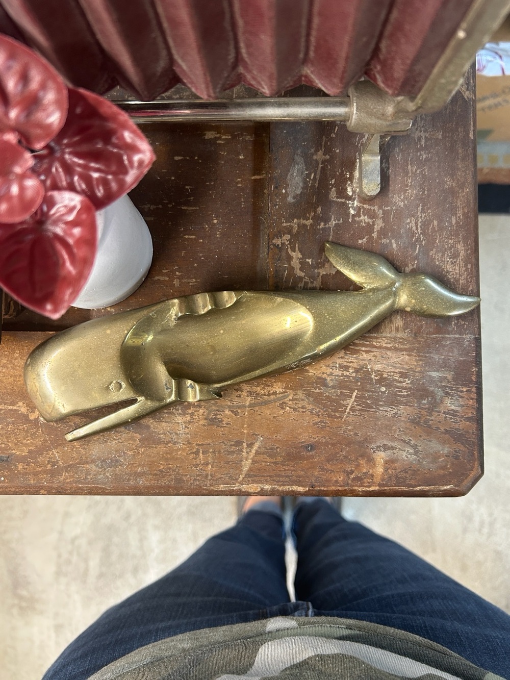 Vintage MCM Brass Whale Ashtray Trinket Dish